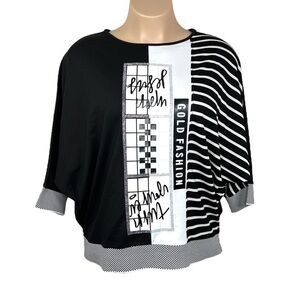 NEW 2x Darkwin Designer Black White Knit Top Plus Nwt Stretch